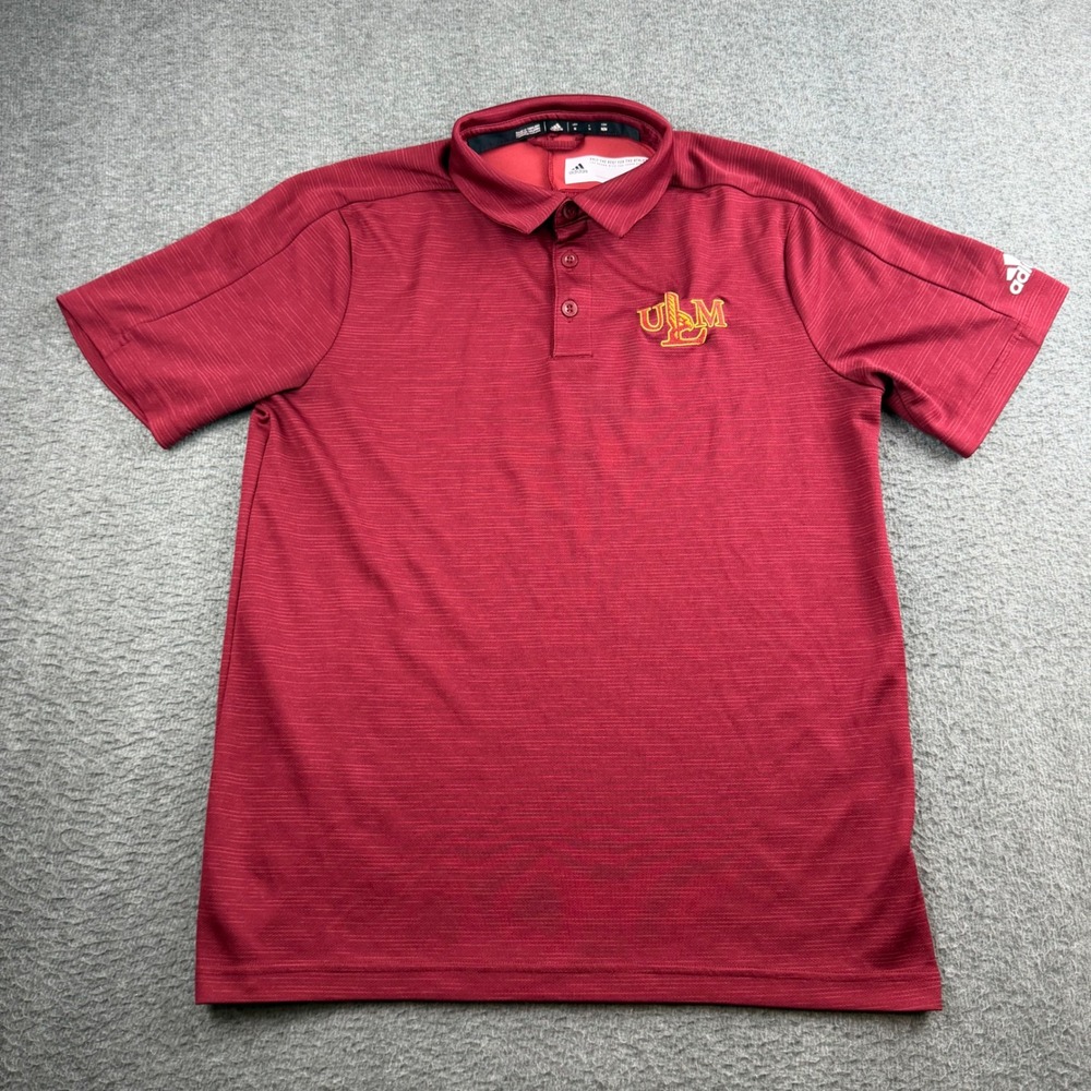 Adidas Polo Shirt Men's Medium Maroon ULM Warhawks Climalite Short Sleeve Logo
